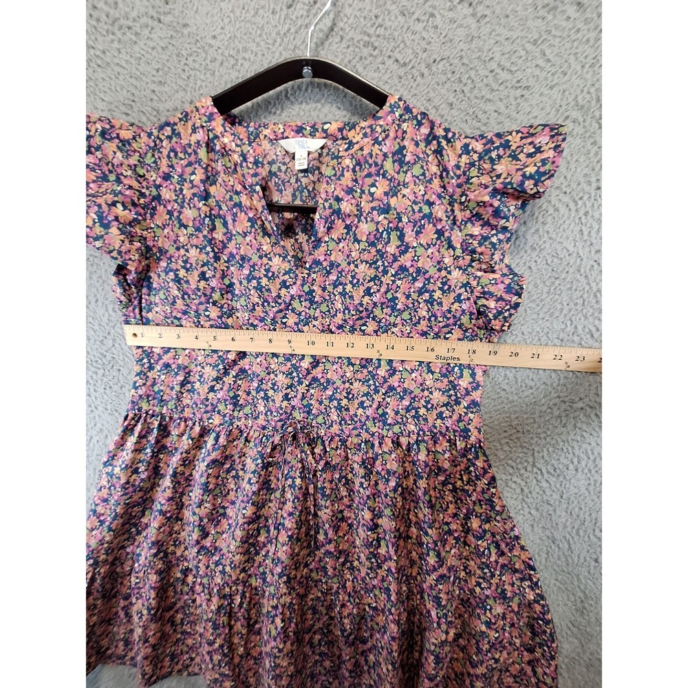 Time and Tru Mini Dress Womens Large Multicolor Floral Flutter Sleeve Pockets - Picture 3 of 10